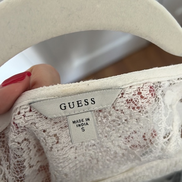 Guess White Lace Blouse with Pom Pom Trim - Picture 7 of 9